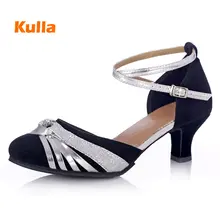 Женская обувь для латинских танцев для взрослых; женская обувь для бальных танцев, танго, сальсы; женская обувь для танцев на высоком каблуке; сандалии; цвет черный, золотой;