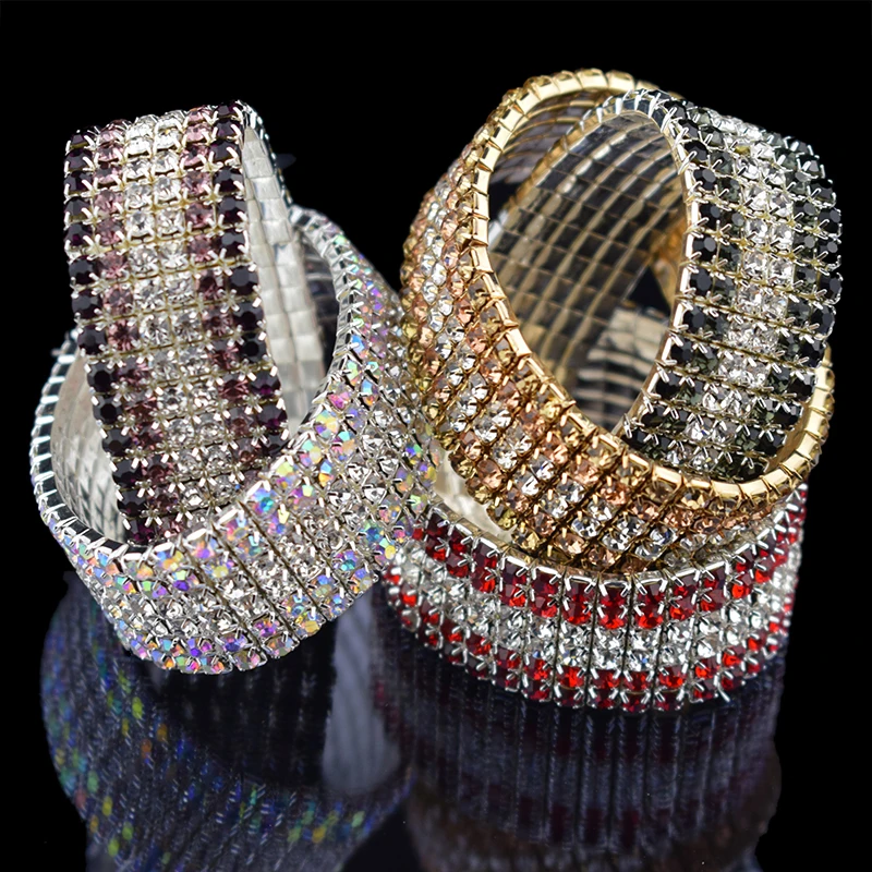 High Quality Fashion 6 Row wide Stretch Crystal Bracelets & Bangles 5 Colors Bracelets For Women Jewelry Girl child Bracelets 5