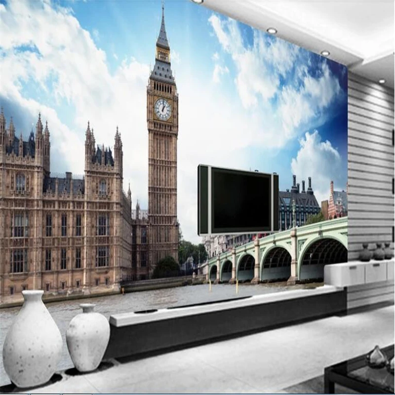 

beibehang wallpaper for kids room mural Custom photo wallpaper clock tower European architecture landscape TV wall wallpaper 3d