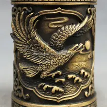 Китайский Бронзовый Bird Fly Eagle Hawk Сосна Статуя Кисть Горшок Баррель Карандаш Ваза