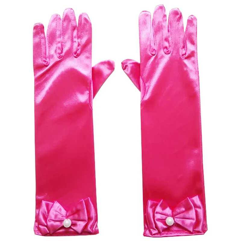 Перчатки принцессы для девочек, длинные перчатки, детское платье, аксессуары, детский атласный перчатки с бантом, подарок на день детей для девочек - Цвет: Rose kids gloves