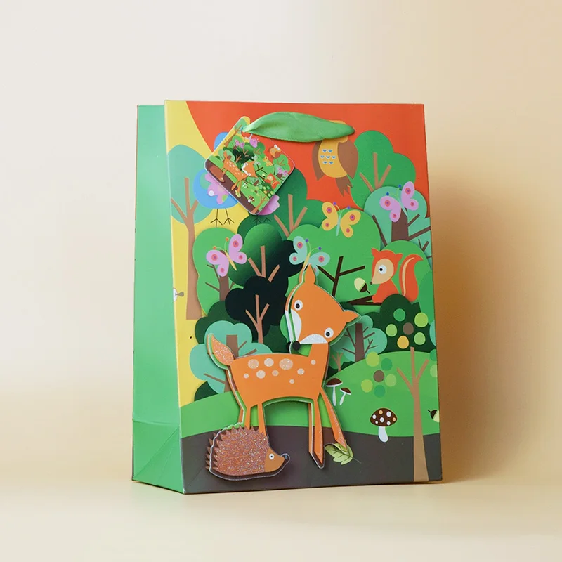 4 шт./лот подарочные сумки для животных с ручками бумажные Джунгли Тема цирк вечерние сувениры упаковочный пакет для конфет коробка для детей день рождения - Цвет: deer x4pcs