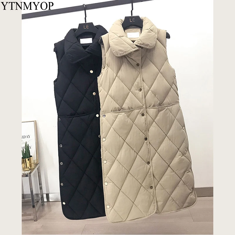 

YTNMYOP High Street Winter Long Vest Women Thicken Warm Cotton Vest Female Loose Waistcoat Ladies OverCoat Gilet Femme