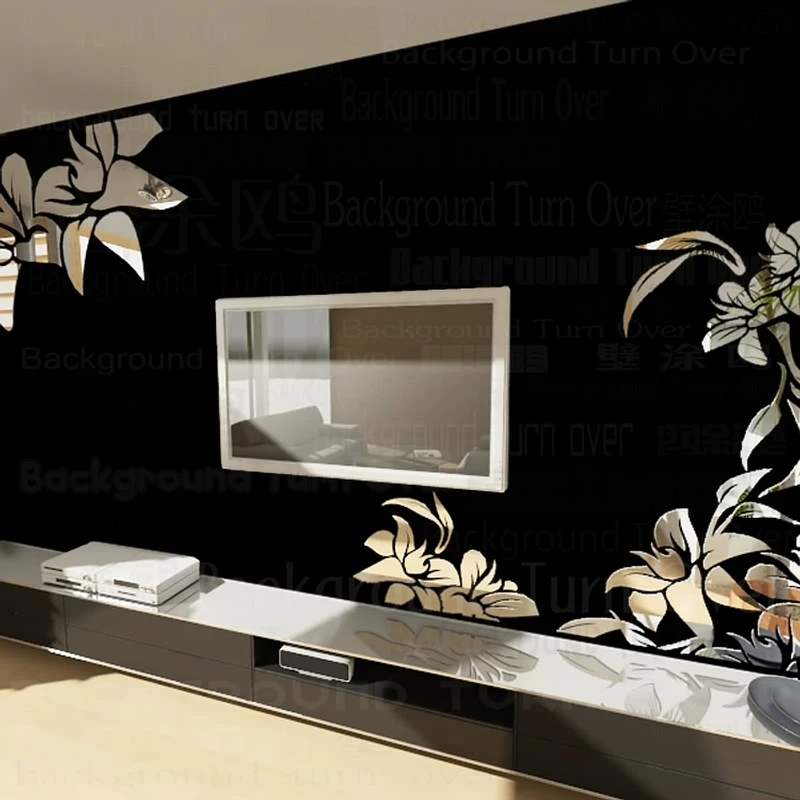 Creative diagonal elegant plant flower large wall mirror stickers best DIY decoration for TV sofa background interior decor R008