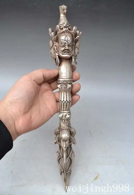 

Crafts statue Tibet Buddhist silver Dorje Phurpa horse head Mahakala buddha beast Vajra Dagger halloween