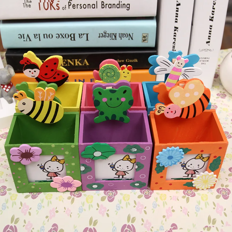 Multifunction Color Animal Frog Wooden Pen Clip Holder Desk