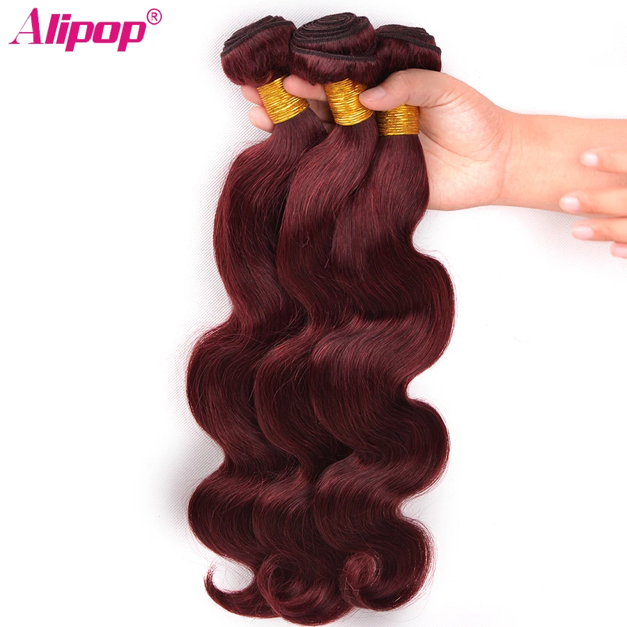 99JBurgundy Red Color Body Wave Bundles Brazilian Hair Colored Human Hair 3 Bundles Wet and Wavy Non Remy Human Hair ALIPOP (4)