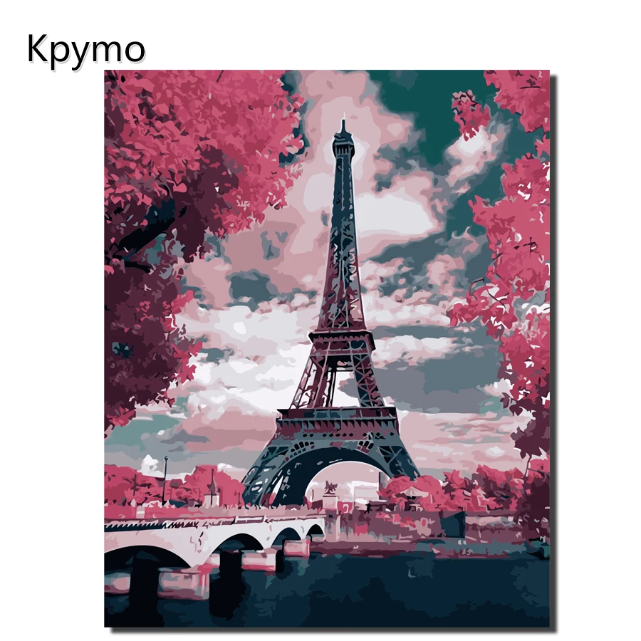 

Kpymo Home Decor Canvas Painting by numbers City Street Iron tower Wall Pictures Modern color numers for Living RoomOilPainting