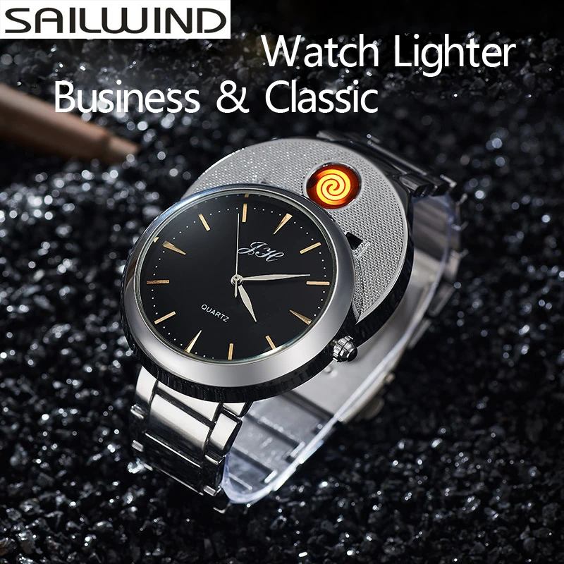 

New watches men Quartz Watch Military USB Charging Electronic Flameless Windproof Cigarette Lighter Wristwatch relogio masculino