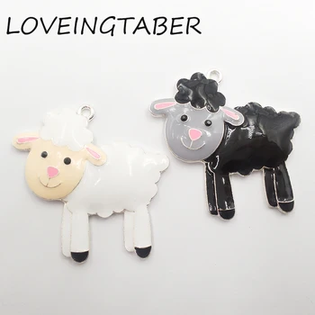 

( Choose Color First ) Newest 46mm*45mm 10pcs/lot All Enamel Farm Animal Sheep Pendants For Kids Jewelry Making