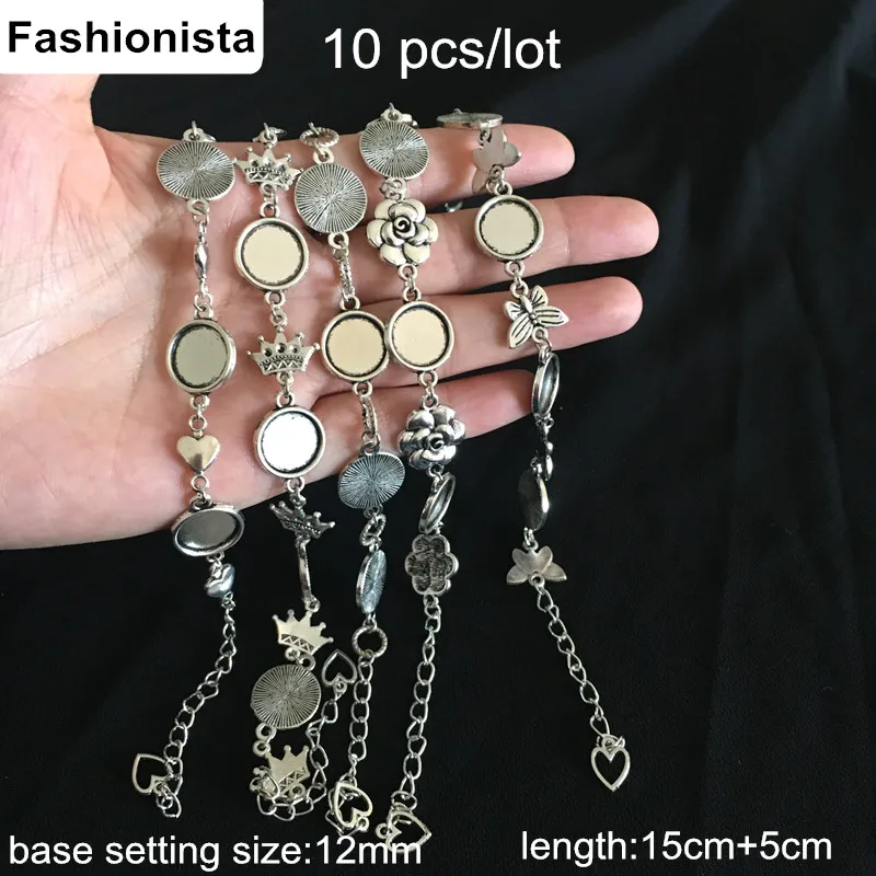 10pcs Mixed Blank Mountings 12mm Round Bezel Cabochon Mountings Antique