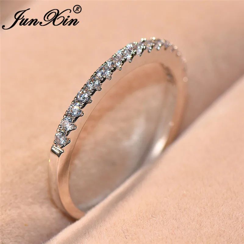 JUNXIN Chic Small Stone Single Row Round Rings For Women Silver Color