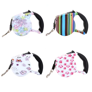 

5m Automatic Telescopic Traction Rope Dog Chain Cute Leash Flower Dot Footprint Puppy Pet Dog Chain