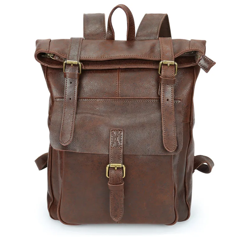 Nesitu High Quality Vintage Coffee Yellow Genuine Leather Women Men's