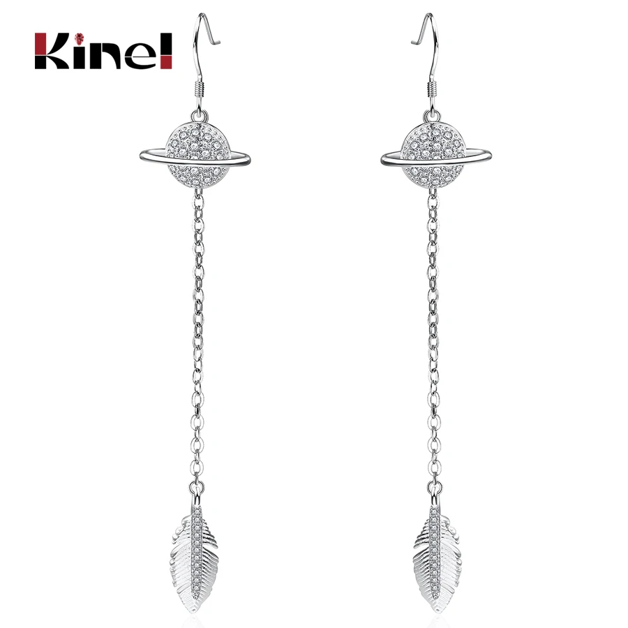 

Kinel Luxury 925 Sterling Silver Linear Tassel Earrings Fashion Wedding Party Dangle Earrings Fine Jewelry Female Gift