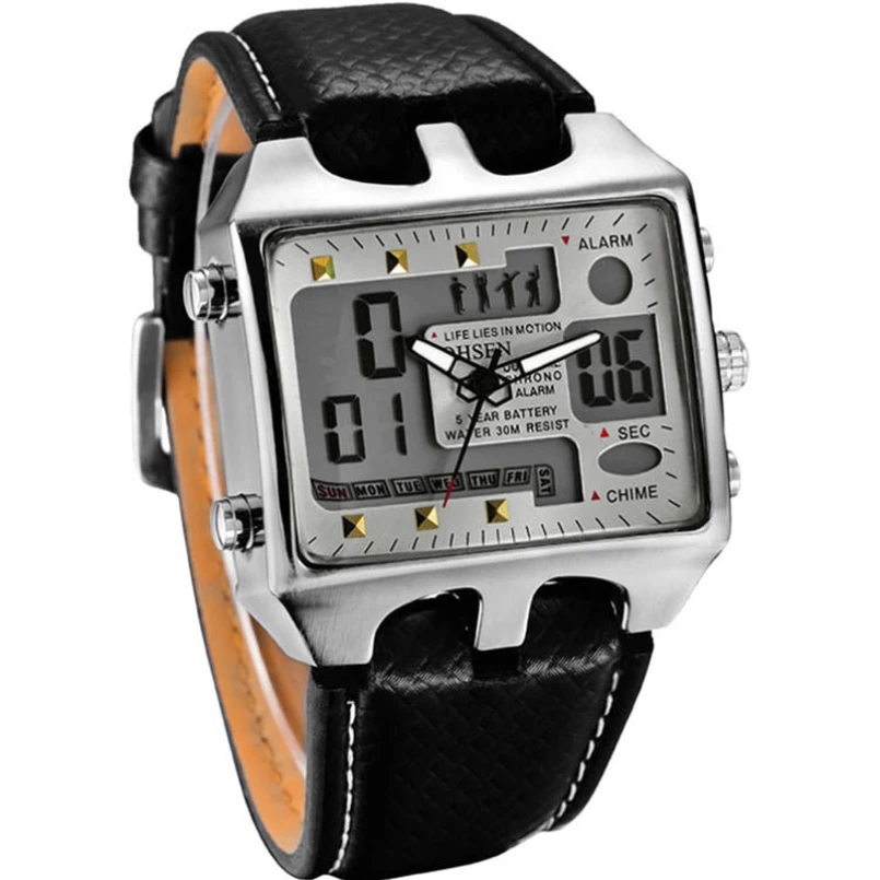 

Excellent Quality 2016 Watches Men 1PC Mens Stainless Steel Case Sport Black Leather LCD Digital Wrist Watch Digital watch Gift