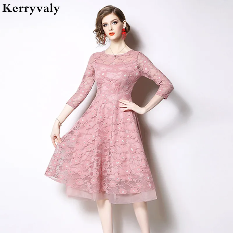 

New Spring Elegant Long-sleeved Lace Dress Vestidos Mujer Verano 2019 Women Midi Party Dress Sukienka Letnia Zomer Jurk K6227