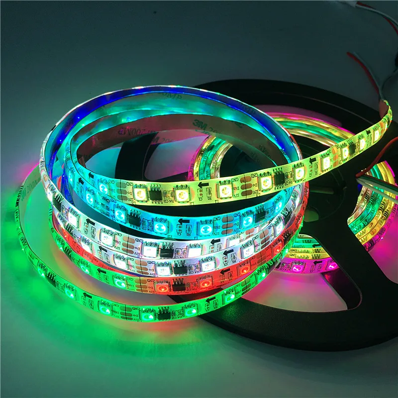 Светодиодная лента WS2811 WS2812B IC DC5V DC12V 60 светодиодов/м SMD 5050 RGB белый PCB Мечта Цвет