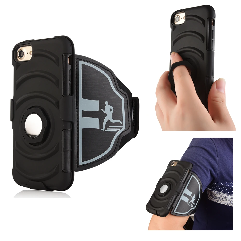 i7plus finger holder stand case Sport arm band phone case cover For