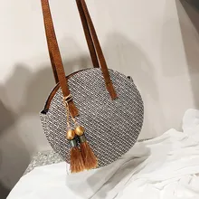 Круглая соломенная сумка, пляжная сумка, летняя, винтажная, ручная работа, через плечо, тканая сумка для девочек, круглая, из ротанга, Sac, маленькая, в богемном стиле, tassal bolso paja