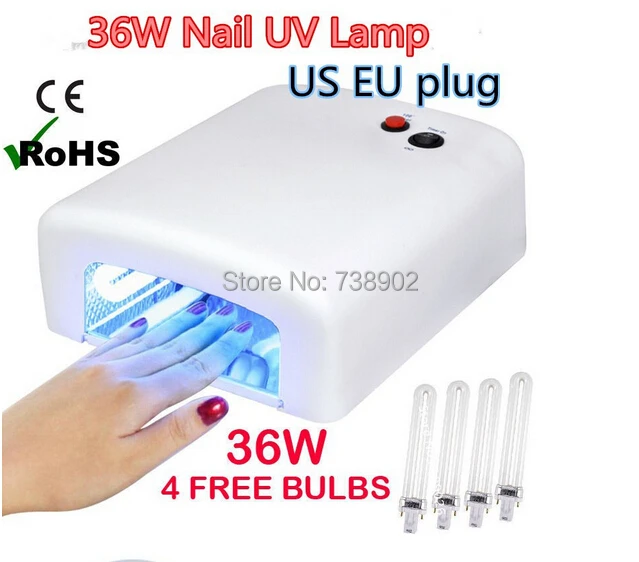 Новая Стильная белая флуорисцентная ультрафиолетовая лампа 36 Вт гелевая Светодиодная лампа для дизайна ногтей(EU/US Plug) с 4 шт 365nm УФ-лампочкой