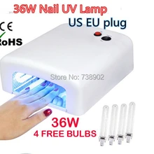 Новая Стильная белая флуорисцентная ультрафиолетовая лампа 36 Вт гелевая Светодиодная лампа для дизайна ногтей(EU/US Plug) с 4 шт 365nm УФ-лампочкой
