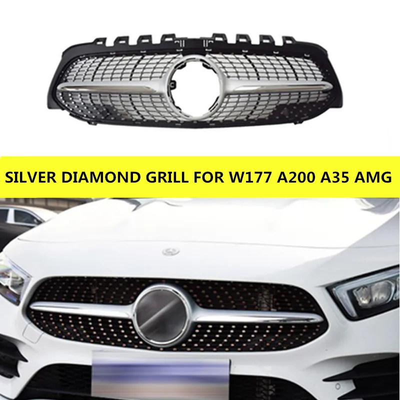 Новый Алмазный гриль для Mercedes A-Class W177 A180 A200 A260 A35 AMG A45 серебристый/черный ABS