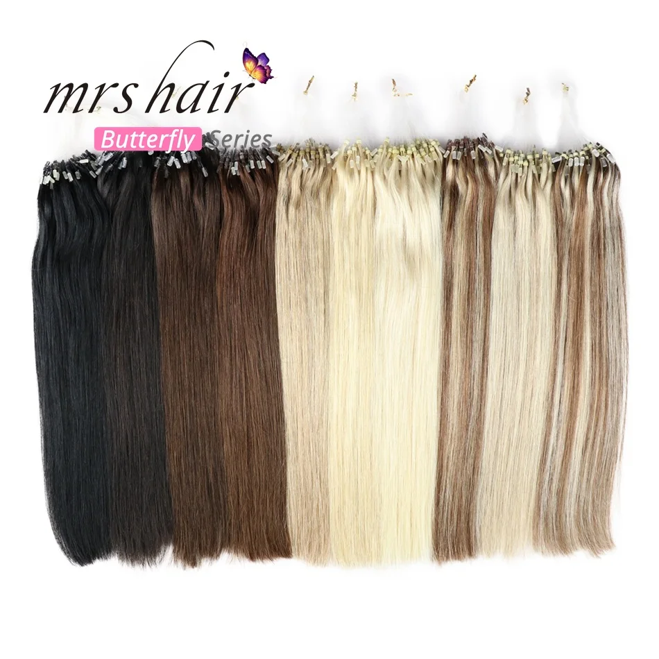 MRSHAIR, прямые волосы на микро кольцах, 1"-24", 1 г/шт., 50 шт., натуральные волосы Remy для наращивания