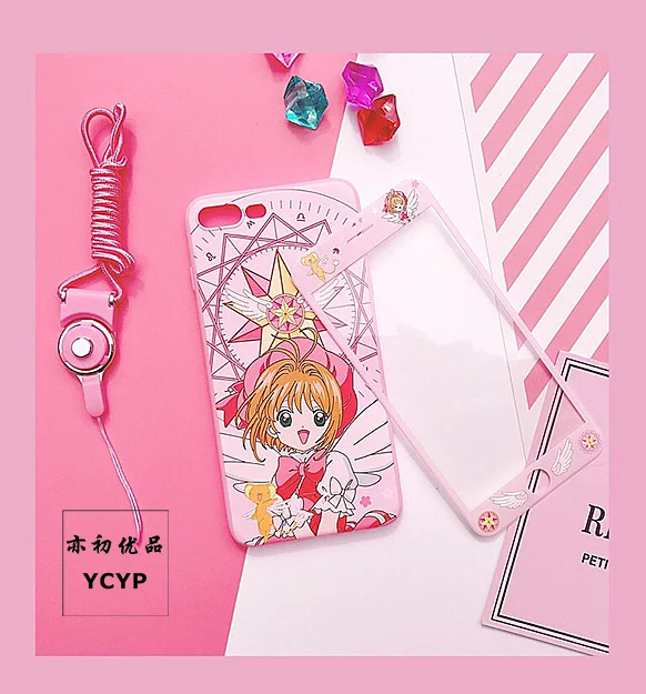 Чехол Sakura для iphone X Cardcaptor+ Защитная пленка для экрана из закаленного стекла для iphone 6 6s Plus 7 7plus 8 8plus Сейлор Мун - Цвет: As shown