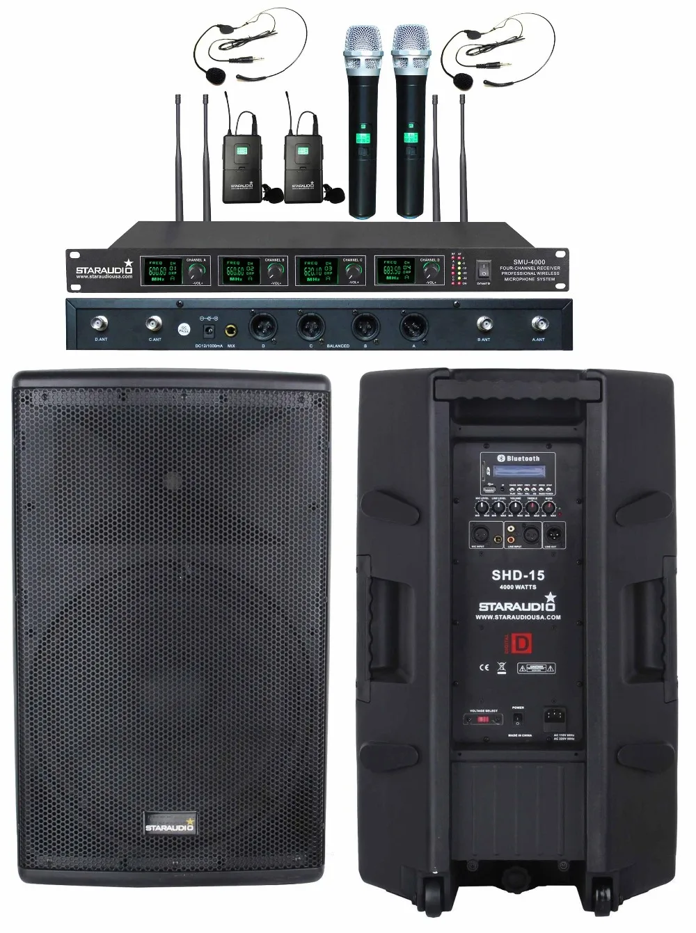 STARAUDIO 4000W 15 Inch PA DJ Karaoke Speaker Stage Powered Speakers 4