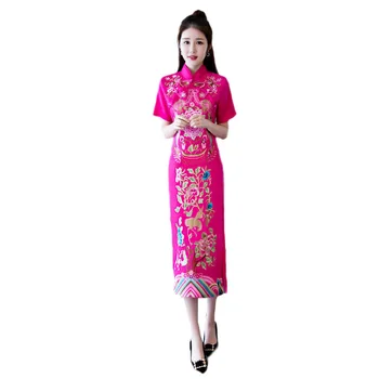

2020 Summer Women Dress Retro Ethnic Style Dress Embroidery Cotton linen Loose Large size M-4XL Long Cheongsam Dress DITING0021
