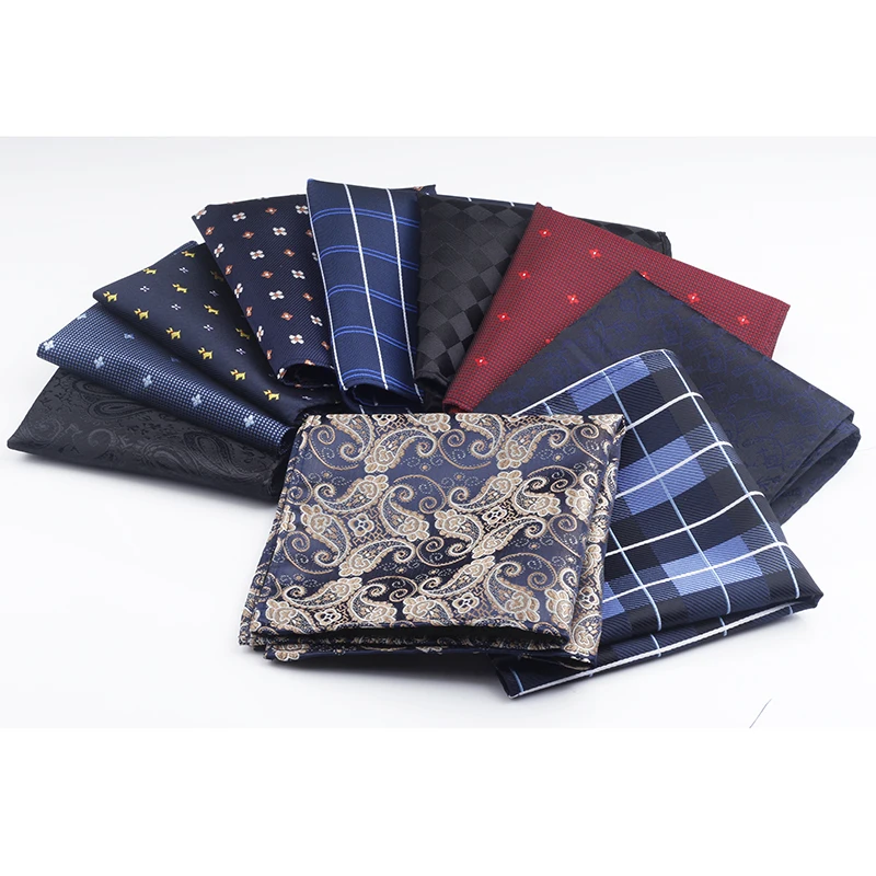 

New 10 Colors Handkerchiefs Woven Plaid Paisly Striped Hanky Men's Business Casual Square Pockets Handkerchief Wedding Hankies