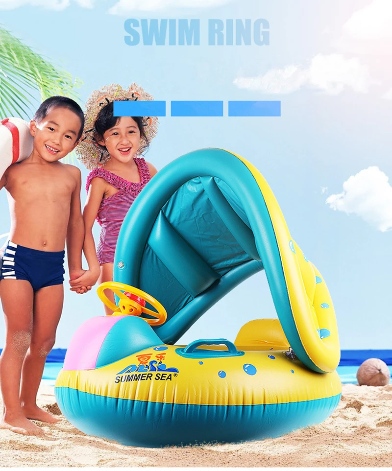 Baby Safe Inflatable Swimming Ring Pool Infant Swimming Pool Float Adjustable Sunshade Seat Baby Bathing Circle Inflatable Wheel