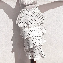 SRDP Многослойные тянущиеся женские юбки в горошек, плиссированные белые юбки трапециевидной формы с высокой талией, Летние Стильные повседневные женские юбки миди