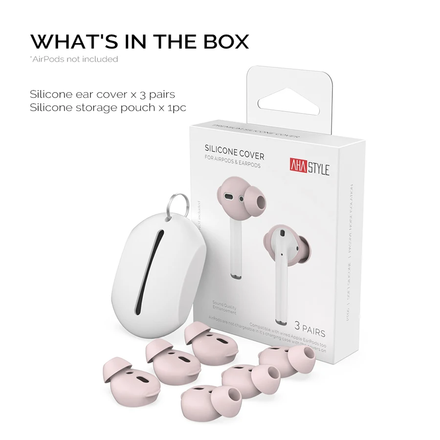 AhaStyle 3 пары силиконовых наушников вкладышей для Airpods 2 Чехол футляр хранения Apple