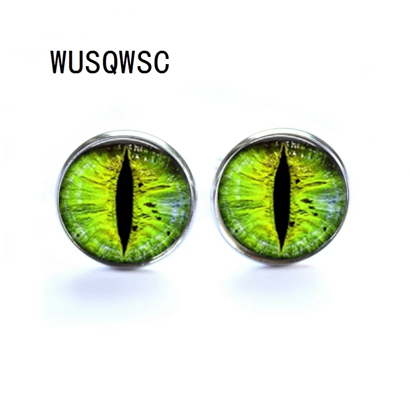

WUSQWSC 2018 Fashion Handmade Cufflink Green Dragon Eye Cufflinks Glass Cabochon Dome Craft High Quality Cufflink Jewelry