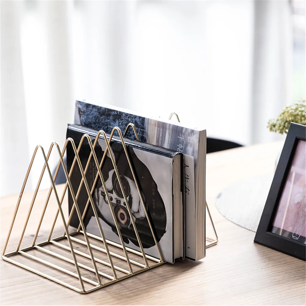 ارتفع الذهب رف سطح المكتب الصحف المجلات منظم رف الاسكندنافية المعادن تخزين الرف المنزل الديكور حامل