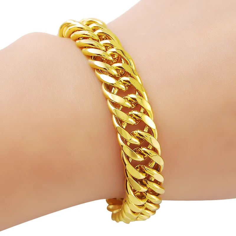 

24k Gold Smooth Chain Bracelet High Quality Gold Filled 10mm 20cm Cuba Bracelet Luxury Jewelry