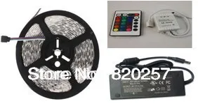 

free shipping RGB strip set 5m 5050 SMD RGB Strip 300 LEDs 60leds/M non-waterproof+24key IR controller+6A power supply