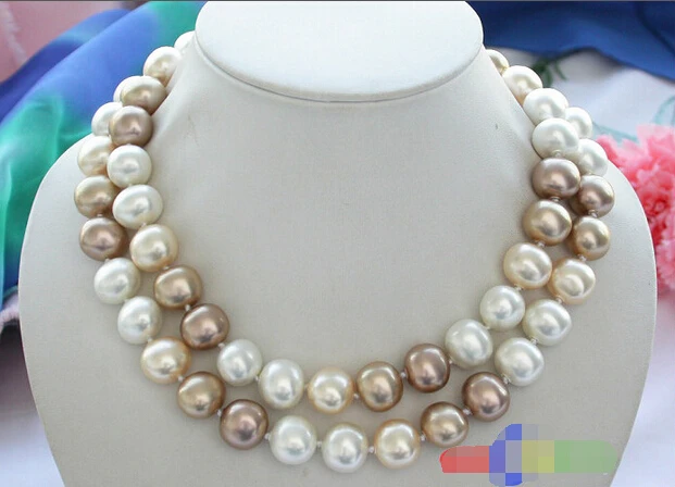 

BEAUTIFUL 33" 15MM WHITE champagne EGG SOUTH SEA SHELL PEARL NECKLACE ^^^@^Noble style Natural Fine jewe FREE SHIPPING