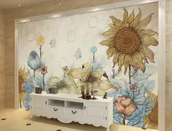 Пользовательские Большая фреска, ретро рисованной Мультфильм подсолнечника обои, отель гостиной телевизор диван стены Детская спальня Papel