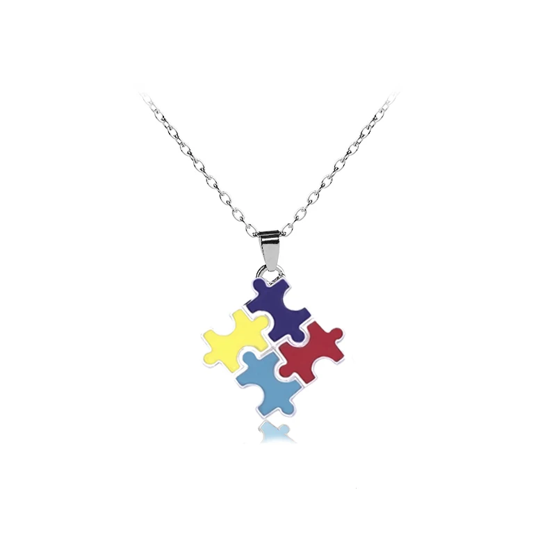 Colorful Autism Awareness Necklaces Fun Puzzle Pieces Jigsaw Pendant Necklace Women Men Jewelry Love Gifts For Best Friends BFF | Украшения