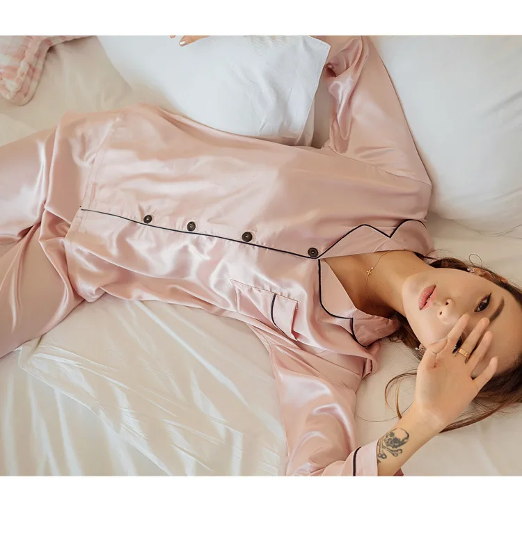 Высококачественная Шелковая пижама Женская пижамы розового цвета для Для женщин, одежда для сна Пижама, ночное белье, пижама Feminino Пижамный