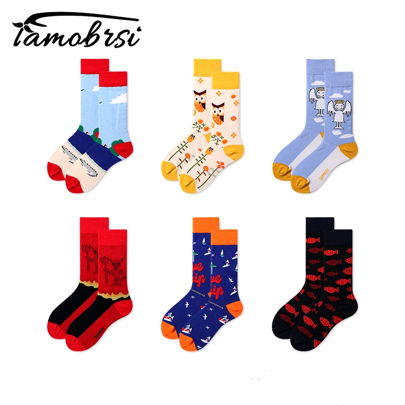 

Cotton Happy Ankle Socks Men Short Cool Skate Crew Novelty Creative Angel Demon Women Funny Skateboard Hip Hop Streetwear Socks