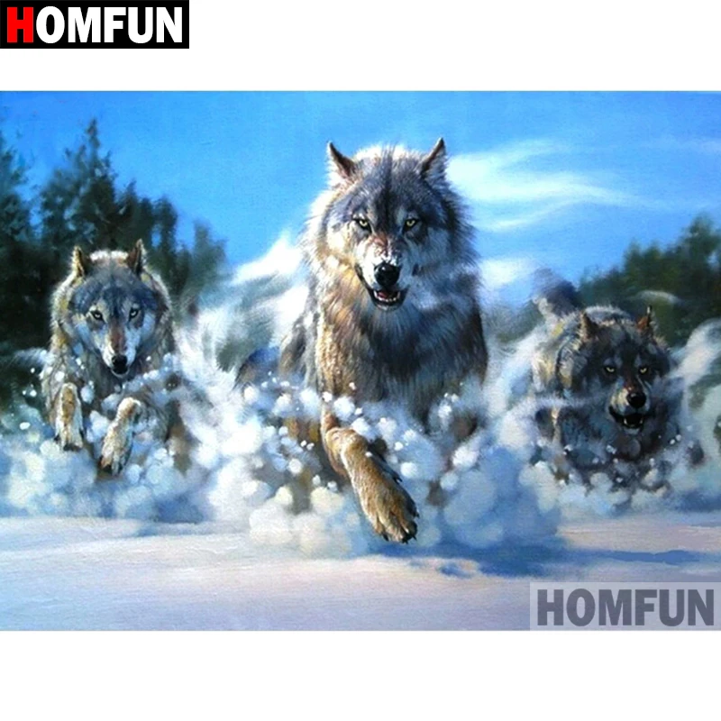 Алмазная 5D картина HOMFUN сделай сам полноразмерная/круглая вышивка крестиком волк