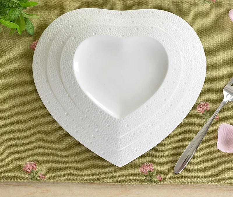 Heart Shaped Embossed Ceramics Dinner Plate Set Decorative Porcelain ... Heart Shaped Embossed Ceramics Dinner Plate Set Decorative Porcelain ...