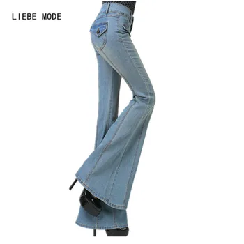 

Office Ladies Vintage High Waist Flared Jeans Women Work Big Flare Jeans Wide Leg Woman Skinny Slim Jeans Bell Bottom Trouser