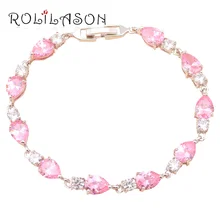 Rolilason Романтический в виде капли воды в форме светло-розовый циркон элегантные браслеты серебро ювелирные изделия для здоровья, подарок для девушки, TB455