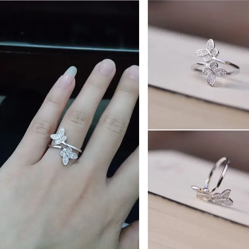 Модное регулируемое кольцо с бабочкой для большого пальца, 925 пробы Серебряное Открытое кольцо для женщин, ювелирное изделие в подарок