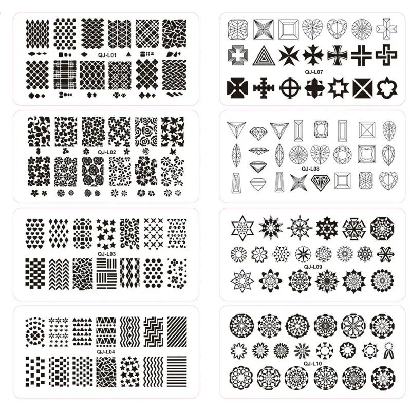 5 шт./лот, стальная пластина для штамповки, уплотнитель для ногтей, модный принтер, штамповка, штамп для ногтей, шаблон для ногтей из нержавеющей стали, L01-12